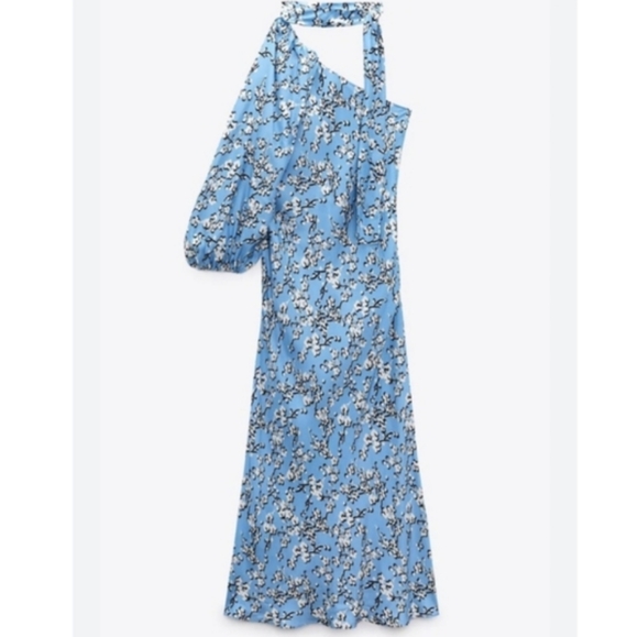 ZARA STUDIO FLORAL BLOSSOM BLUE ONE SHOULDER MAXI DRESS, SIZE M - Picture 2 of 13